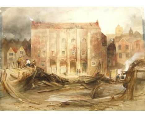 Joseph Newington Carter (British 1835-1871): The Old Assembly Rooms Sandside Scarborough with the boatyard in the foreground,