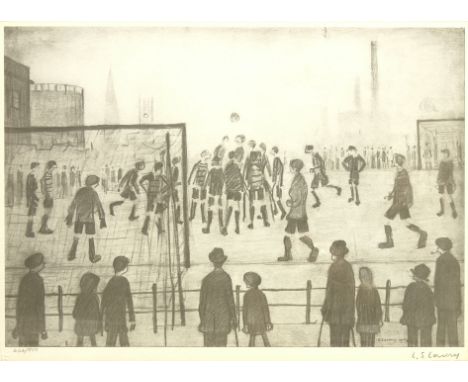 Laurence Stephen Lowry RA (Northern British 1887-1976): 'The Football Match', limited edition monochrome lithograph with blin