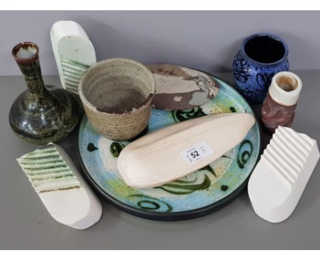 Assorted studio pottery from various potters including Celtic pottery, newlyn horse tray, pottery sunflower seeds etc