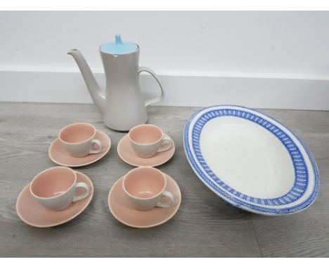 Poole pottery part coffee service plus a wedgwood paris blue and white vegetable dish