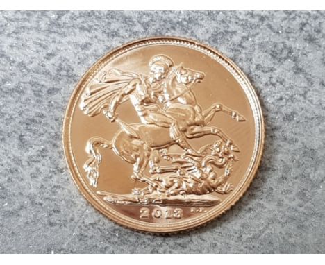 22ct gold 2013 full sovereign coin, Elizabeth II fourth portrait
