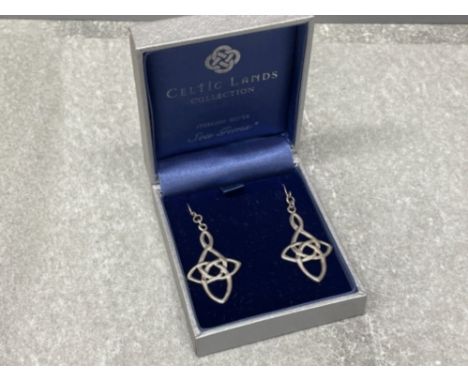 Silver Celtic design drop earrings 5.7g