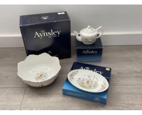 Aynsley china bowl, teapot and fluted dish all in original boxes