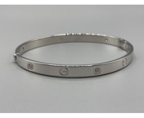 9ct white gold Cartier style love bangle set with 6 round brilliant cut diamonds 37.7g