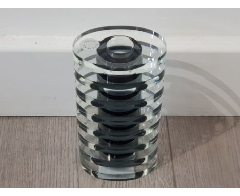 Galway Irish crystal candlestick in original box. 15 cm high