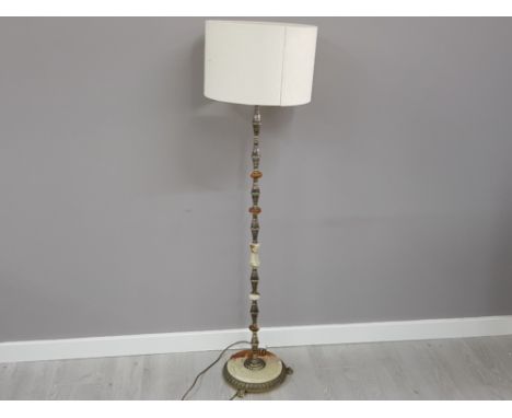 Gilt and onyx pedestal standard lamp with shade