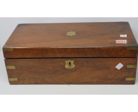 19th century brass bound walnut writing slope with fitted interior for restoration, 50 x 25 x 17 cm H (closed). UK P&amp;P Gr