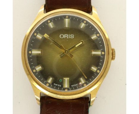 ORIS: gents wristwatch on a brown leather strap, working at lotting. UK P&amp;P Group 1 (£16+VAT for the first lot and £2+VAT