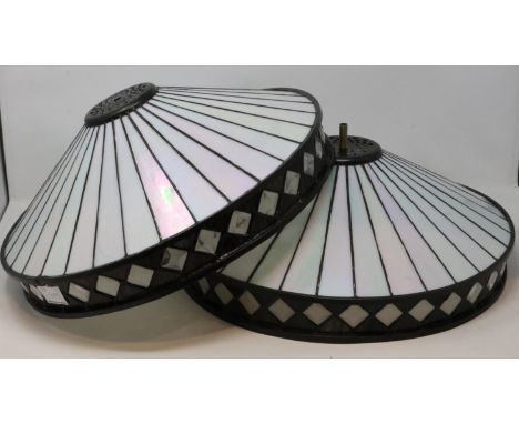 Pair of white Tiffany style ceiling light fittings with two bulb fitting, D: 41 cm. Not available for in-house P&amp;P 