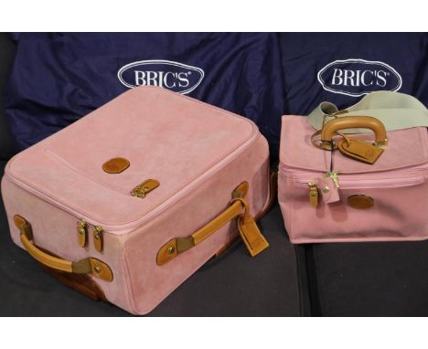 Brics overnight luggage set in pink suede from the Life collection, signs of light use and mild discolouration otherwise good