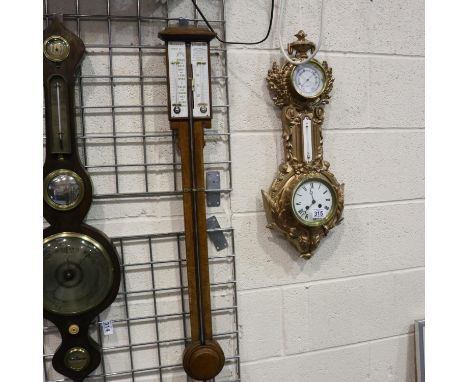 1893 French Wall Clock Triple Function Barometer and Thermometer