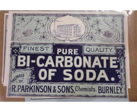 Unique collection of 220 1930's chemist labels and boxes, Parkinson of Burnley. UK P&amp;P Group 2 (£20+VAT for the first lot