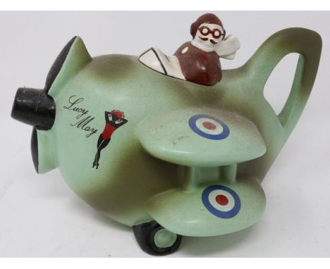 Carlton Ware ceramic novelty teapot, Lucy May, no cracks or chips, L: 21 cm. UK P&amp;P Group 2 (£20+VAT for the first lot an