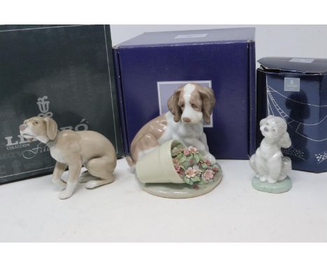 Three Lladro Society figurines including Woe is Me 5351, all boxed, small losses to flowers on one figurine, largest H: 10 cm