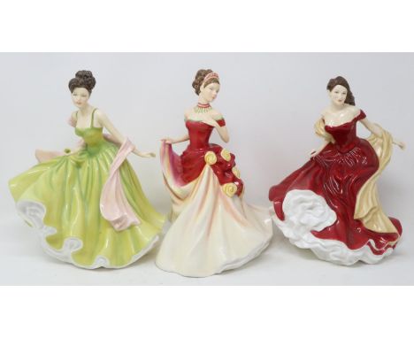 Three Royal Doulton pretty ladies Autumn, Winter and Spring Ball, no cracks or chips, largest H: 26 cm. UK P&amp;P Group 3 (£