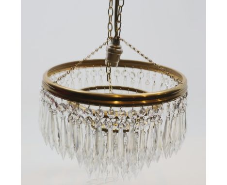 Brass framed three tier chandelier with cut glass drops, D: 26 cm. UK P&amp;P Group 3 (£30+VAT for the first lot and £8+VAT f