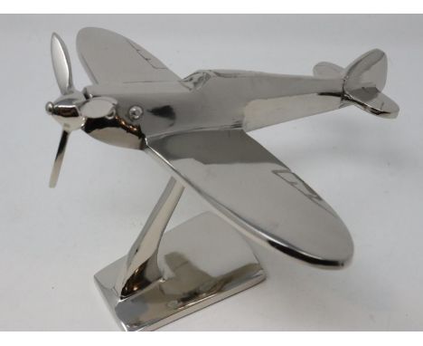 Chrome spitfire on stand, L: 23 cm. UK P&amp;P Group 2 (£20+VAT for the first lot and £4+VAT for subsequent lots) 
