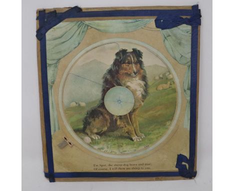 Early 20th century mechanical Sheepdog turning picture, 21 x 21 cm. UK P&amp;P Group 1 (£16+VAT for the first lot and £2+VAT 