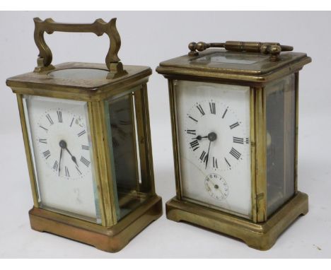 Two early 20th century brass cased carriage clocks for restoration. UK P&amp;P Group 2 (£20+VAT for the first lot and £4+VAT 