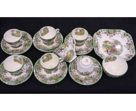 Spode tea service of twenty one pieces in the Spode's Byron pattern, some crazing but no cracks or chips. UK P&amp;P Group 3 