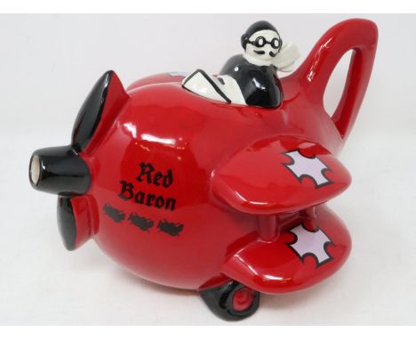Carlton Ware ceramic novelty teapot, The Red Baron, L: 21 cm, repair to cover. UK P&amp;P Group 2 (£20+VAT for the first lot 