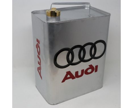 Silver Audi petrol can with brass cap, H: 33 cm. UK P&amp;P Group 3 (£30+VAT for the first lot and £8+VAT for subsequent lots