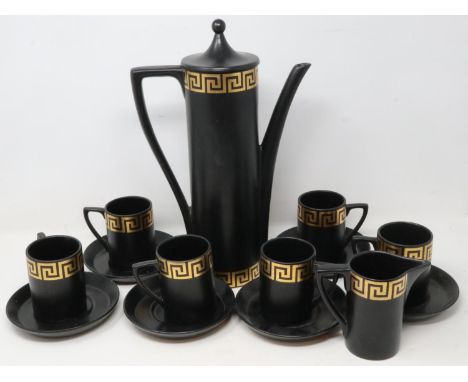 Portmeirion coffee service of fourteen pieces in the Greek Key design, no cracks or chips. UK P&amp;P Group 3 (£30+VAT for th