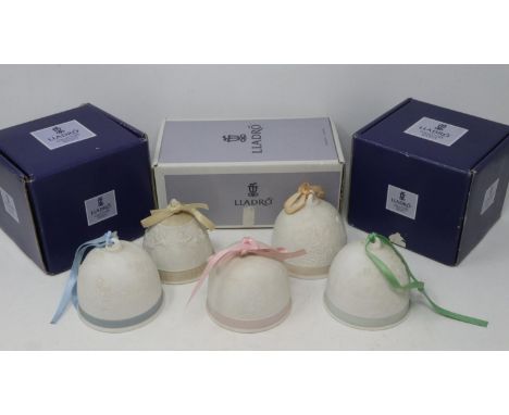 Five Lladro ceramic bells, four being Collectors Society examples, no chips or cracks, H: 75 mm. UK P&amp;P Group 2 (£20+VAT 