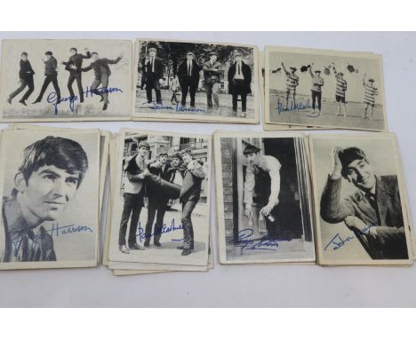 Thirty nine bubble gum cards featuring The Beatles with facsimile autographs printed by A&amp;BC Chewing Gum LTD, photos cour