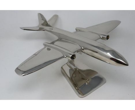 Large chrome Canberra bomber on stand, L: 40 cm. UK P&amp;P Group 3 (£30+VAT for the first lot and £8+VAT for subsequent lots