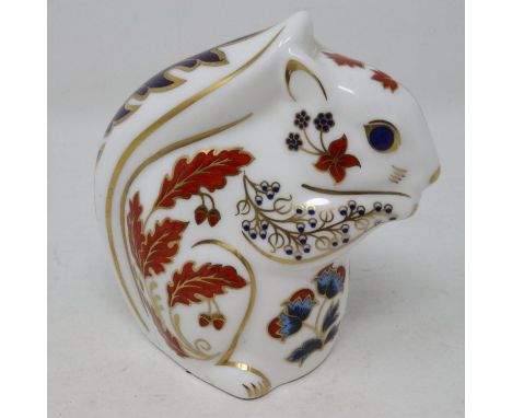 Royal Crown Derby squirrel paperweight with silver stopper, no cracks or chips, H: 90 mm. UK P&amp;P Group 1 (£16+VAT for the