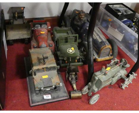 A collection of mixed modern release transport interest display models to include a Hubly Toys style John Deere tractor, a la