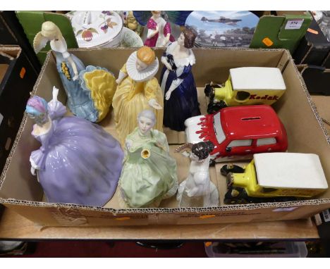 A tray of ceramics and collectables, to include a Franklin porcelain Marianne figure, various other ceramic collectors dolls 