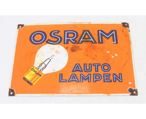 An enamel advertising sign for Osram Auto Lamps, 20 x 30cm 