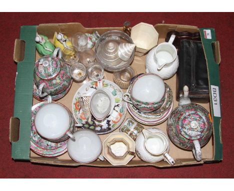 A collection of ceramics and glassware to include Chinese Canton porcelain tea service, decorated in the famille vert pattern