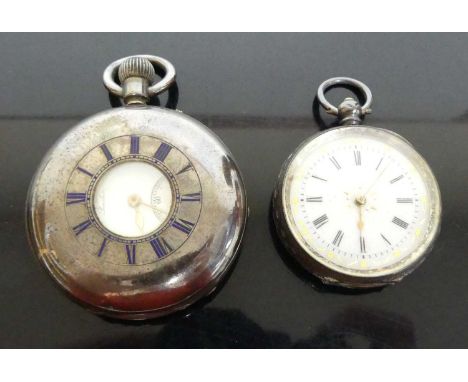 A late Victorian silver cased half hunter pocket watch by JW Benson of London, having keyless movement, dia. 5cm, together wi