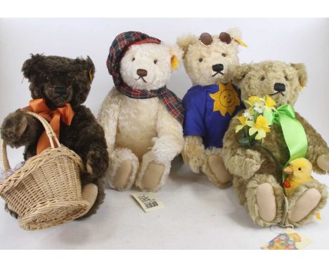 A Steiff teddy-bear 'Winter-bear', No.654459, with yellow tag in ear; together with three other Steiff bears, being Spring, S