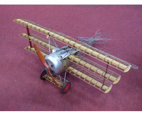 Approx 1/16 scale diecast model of a Sopwith Triplane, very well detailed example, suitable for static display