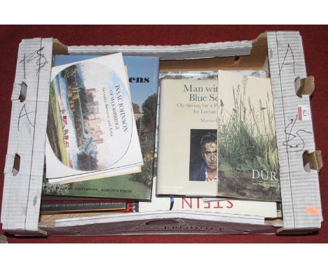 Six boxes of art reference books, to include titles discussing Lucien Freud, Albrecht Durer and Isaac JohnsonMany have previo