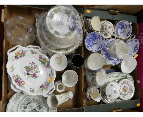 Two boxes of mixed ceramics to include a Royal Worcester Blue Dragon pattern part tea service