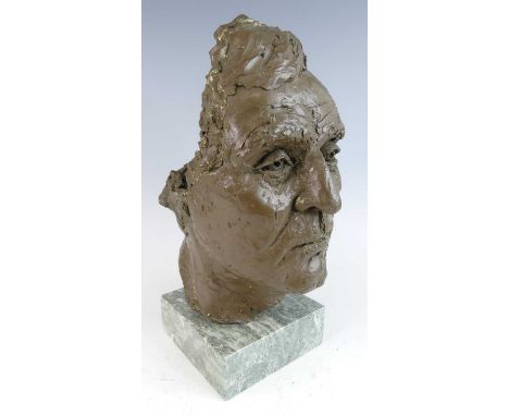 Attributed to Karin Jonzen (1914-1998) - male portrait bust, brown painted resin, naturalistically modelled, housed on a vari