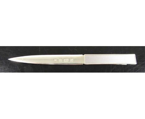 A modern silver paper knife with engine turned handle 0.75oz, 15.2cm