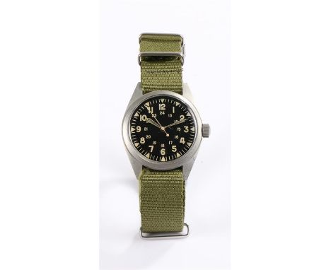 Benruss military brushed steel wristwatch, the dial with Arabic numerals, 24 hour markers to the inner ring, the case back da