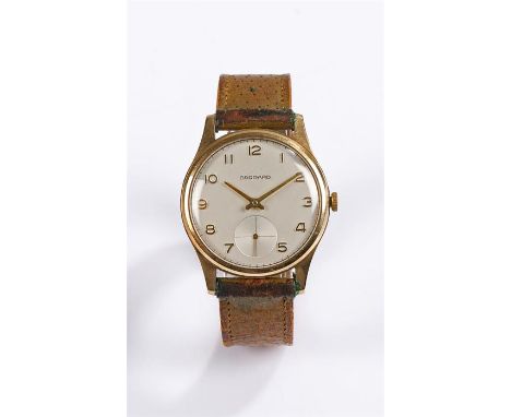 Garrard 9 carat gold cased gentleman's wristwatch, the white dial with gilt Arabic numerals, subsidiary seconds dial at the s