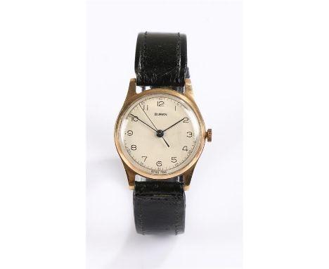 Buren 9 carat gold cased gentleman's wristwatch, the signed dial with Arabic numerals and outer seconds track, manual wind, t