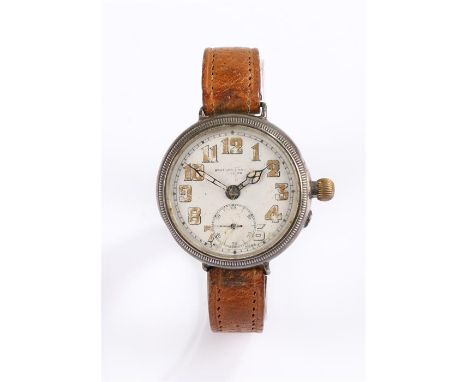 Silver cased gentleman's wristwatch the dial with Arabic numerals, subsidiary seconds dial and retailers name Bruford and Son