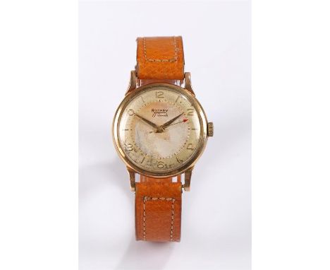 Rotary 9 carat gold cased gentleman's wristwatch, the signed dial with Arabic and baton numerals, manual wound, on a brown le