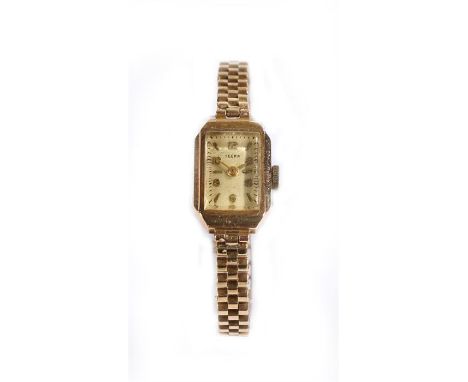 Tegra 9 carat gold cased ladies wristwatch, the signed dial with gilt Arabic numerals and batons, manual wound, the case 14mm
