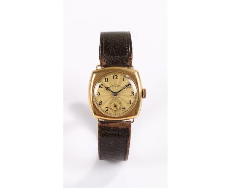 Rolex 9 carat gold cased gentleman's wristwatch, the signed champagne sunburst dial with retailers name Alex Clark Co London,