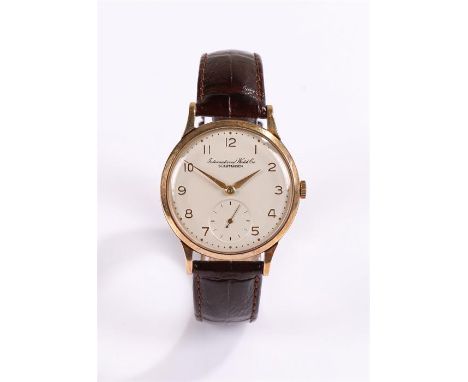 International Watch Company 9 carat gold cased gentleman's wristwatch the off-white dial with Arabic numerals, subsidiary sec